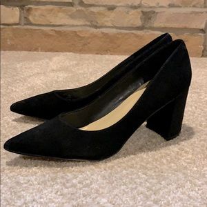 Black Suede chunky heel pumps